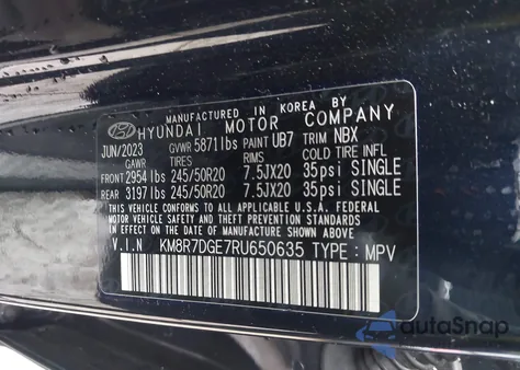 2024 Hyundai Palisade Calligraphy/Calligraphy Night Edition z USA, uszkodzony, nr VIN KM8R7DGE7RU650635